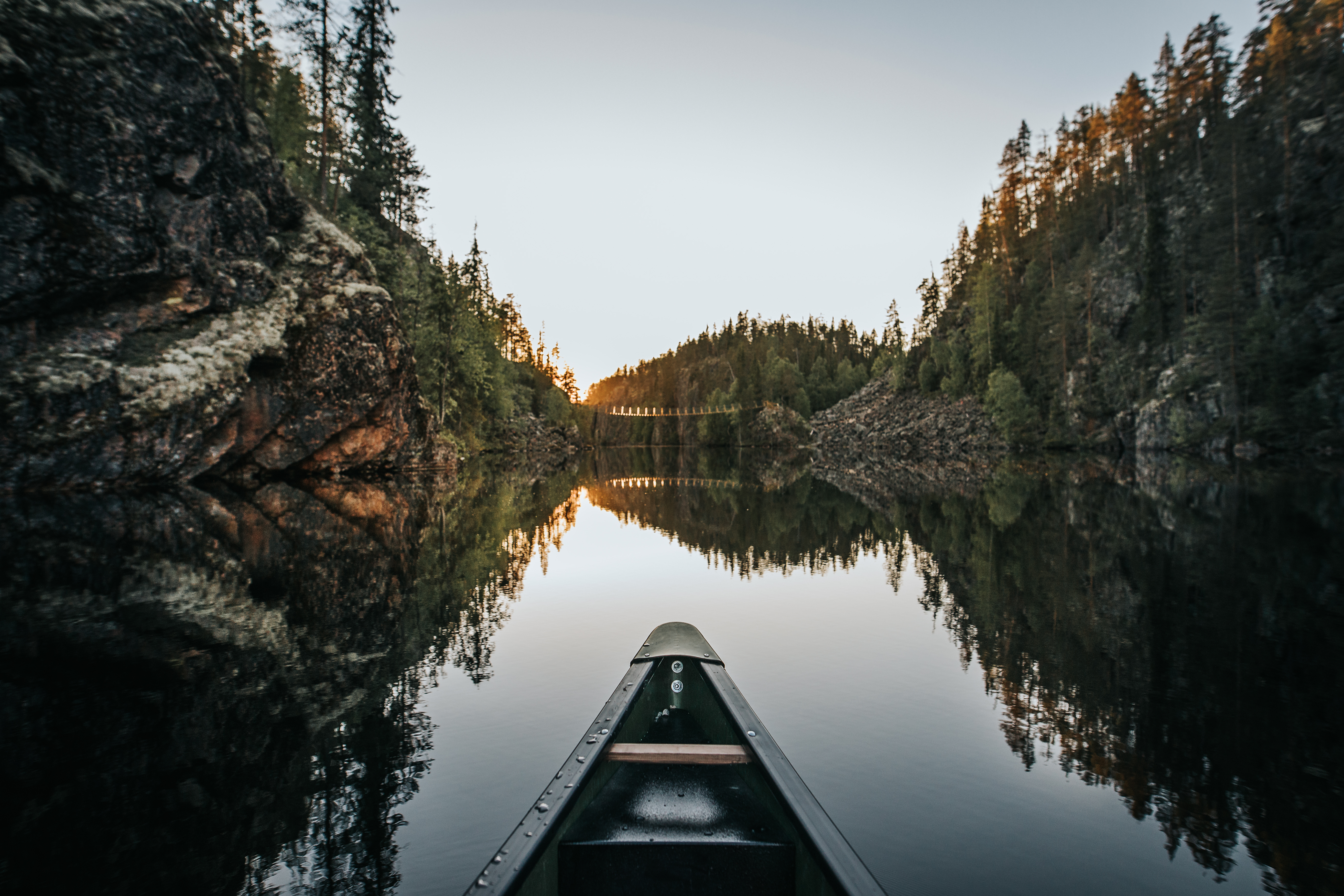 kayaking in a narrow canyon lake