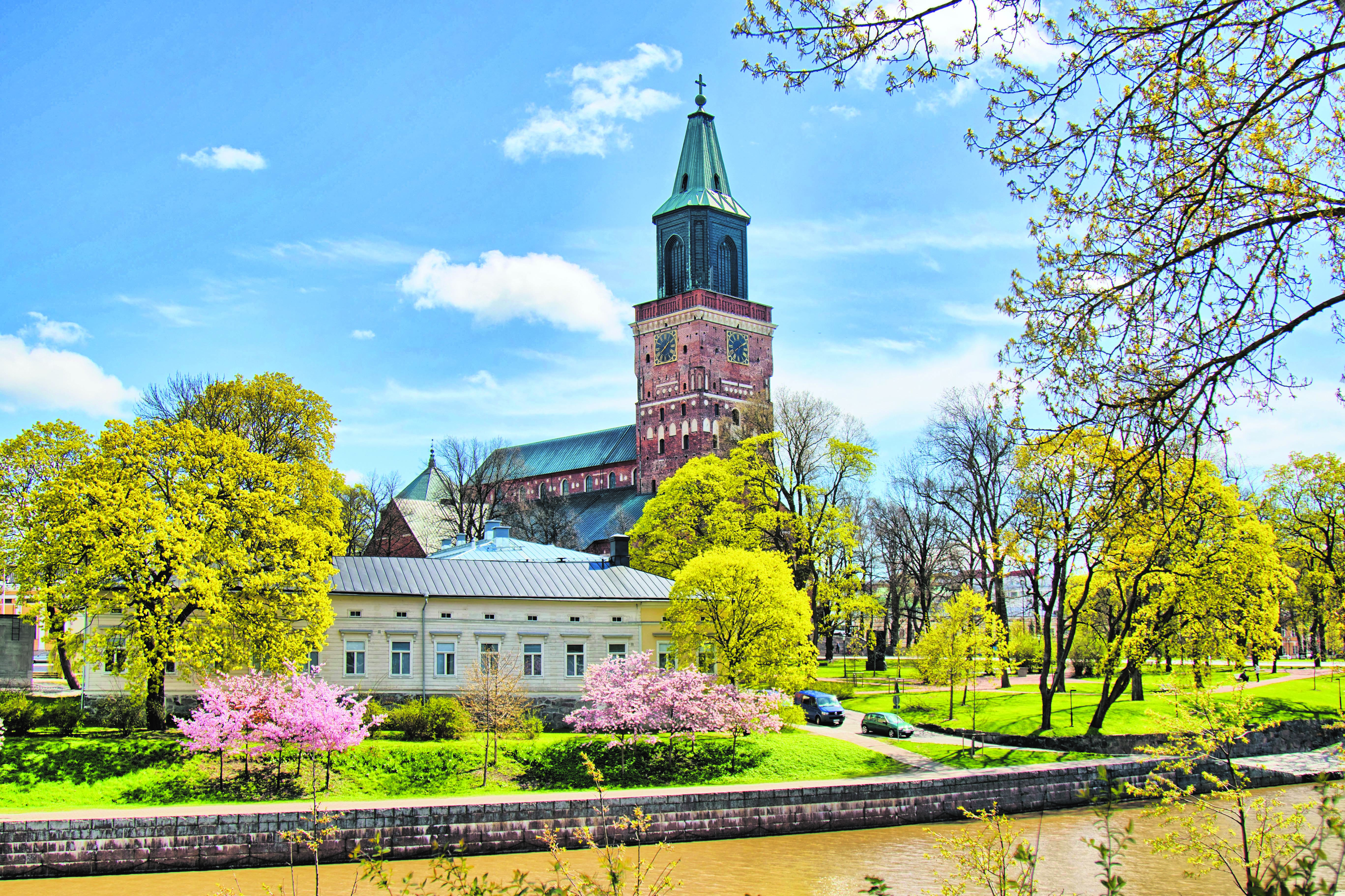 Turku Cathedral by river Aurajoki